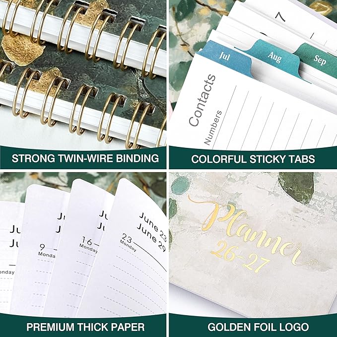 Planner 2026-2027 - Academic Planner 2026-2027, Jul. 2026 - Jun. 2027, 9''x11'', 26-27 Planners Weekly and Monthly with Tabs, Pocket, Twin-wire Binding - Art Leaves