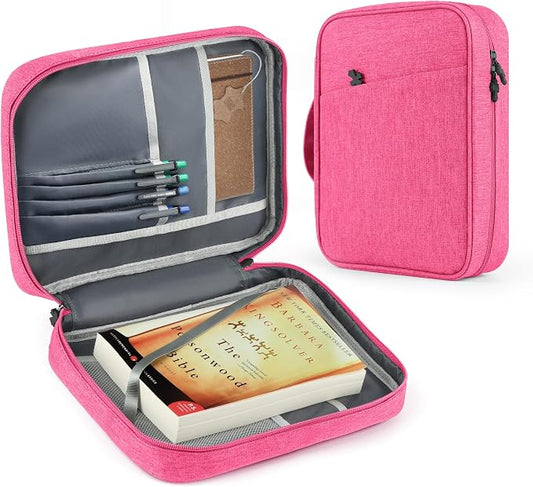 MOSLA Bible Cover Bag with for Women Men, Scripture Study Carrying Book Cover Church Bag with Handle and Pocket for Fathers Mothers Mom Kids, Catholic Church, Christian Gifts Rose red