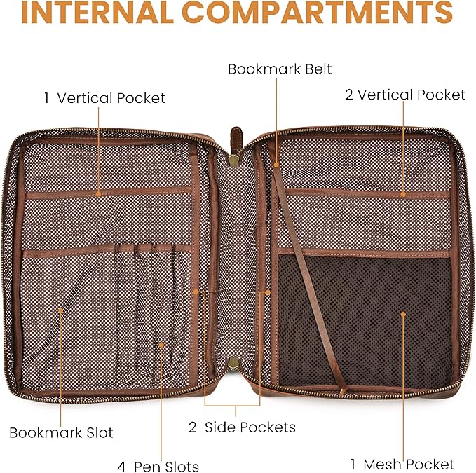 LEATHER VILLAGE Genuine Leather Bible Cover with Zipper for Men & Women - Large Bible Case Carrying Bag Book Cover & Organizer with Handle and Pockets - Leather Bible Covers for Church Study - Cherry