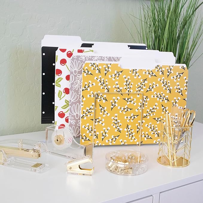 Cute File Folders, Set of 12 3-Tab Letter Size Decorative File Folders Boho Colored Manilla 8.5 x 11 Filing – Pretty Designer Home Office School Supplies (Mesmeric)