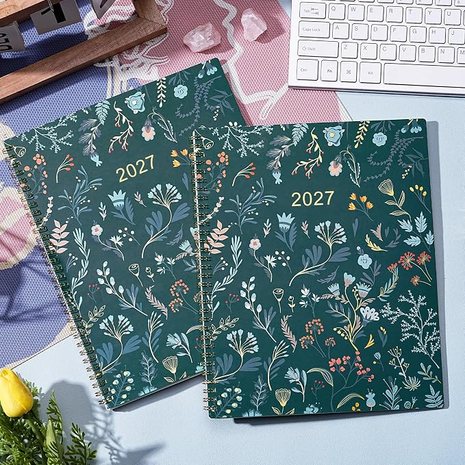 2027 Planner - 2027 Monthly Planner, Jan. 2027 - Dec. 2027, 9" x 11", 2027 Calendar Planner,12 Month with Colourful Tabs & Pocket, Flexible Cover, Twin-Wire Binding, Thick Paper - Leaves