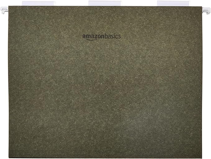 Amazon Basics Hanging File Folders for Documents, Letter Size, 1/5-Cut Adjustable Tabs, Standard Green, 75 Count per Box