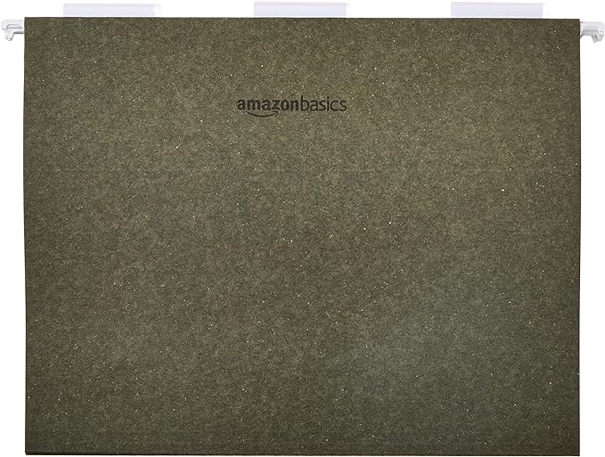Amazon Basics Hanging File Folders for Documents, Letter Size, 1/5-Cut Adjustable Tabs, Standard Green, 50 Count