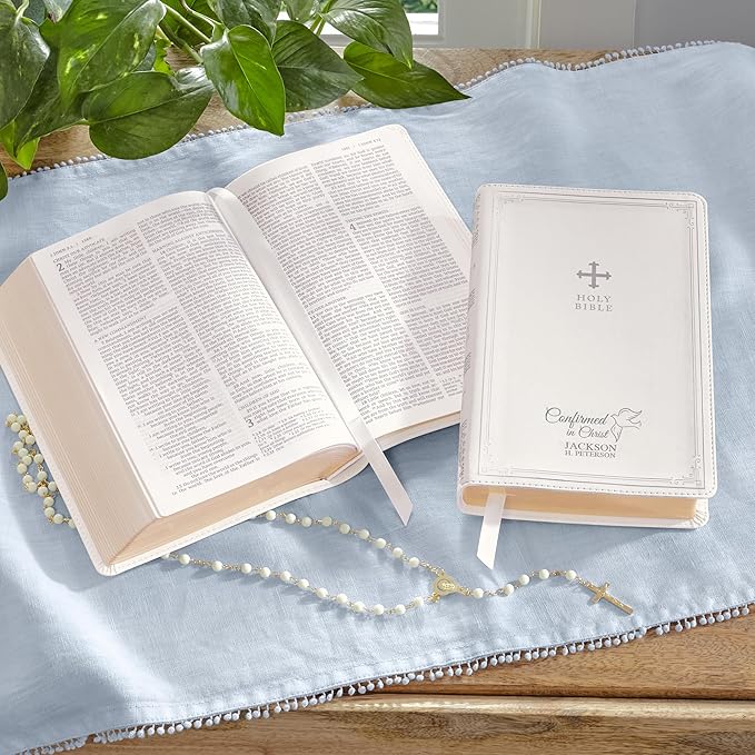 Let's Make Memories Personalized Catholic Bible for Confirmation - Religious Keepsake - Sacrament for Kids, Young Adults - Confirmed in Christ - White Cover