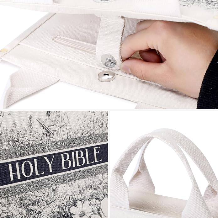 Holy Bible Cover for Women - Canvas Tote Bag Design, Bible Book Carrier Case for Teen Girls, Religious Gift