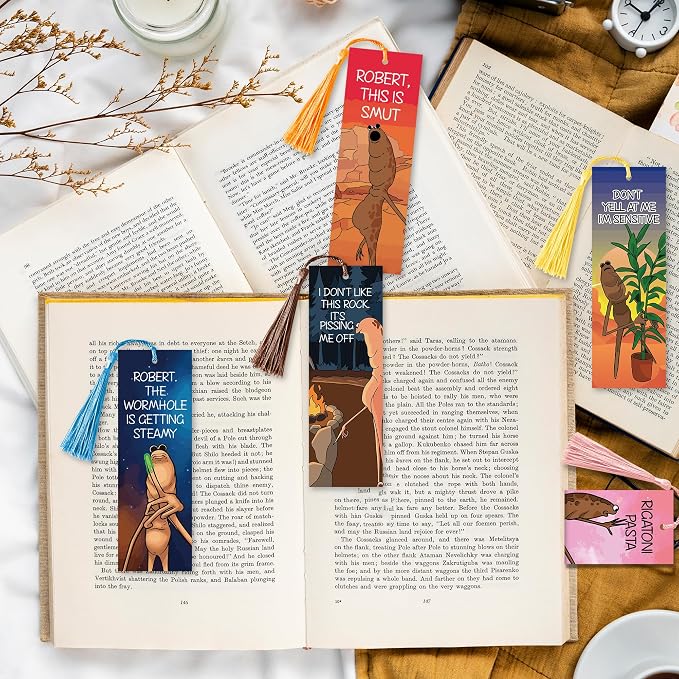 BOpusail 10Pcs Marcus The Worm Bookmark with Tassels, Multicolor Funny Meme Bookmarks for Book Lovers Teachers Students, Reading Accessories Party Stationery Gift Library Office Favors