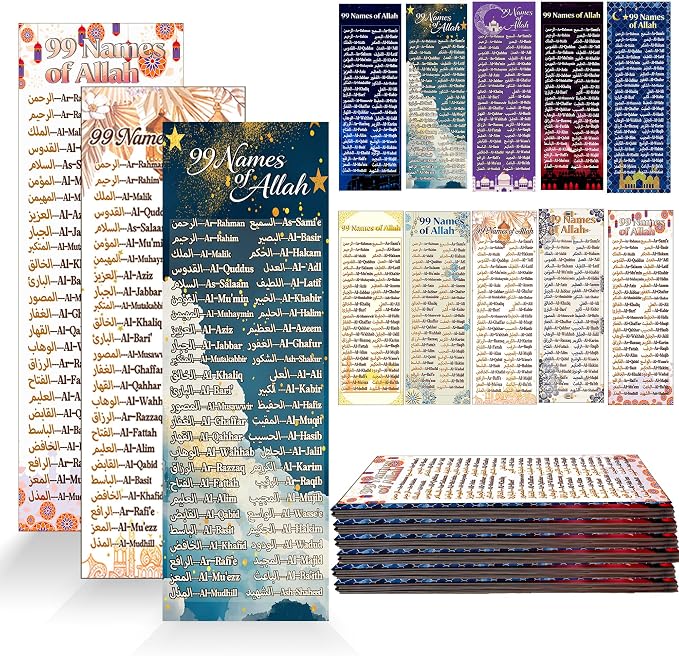 100 pcs Colorful 99 Names of Allah Bookmark Arabic English Islamic Bookmarks Reflecting on The Names of Allah Ramadan Eid Gifts Bulk Quran Muslim Islamic Arabic Gifts for Women Men Quran Learning