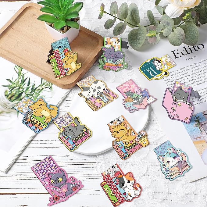 Cute Cat Magnetic Bookmarks - 24 Pcs Funny Bookish Magnet Book Marks Bulk Cartoon Animal Page Markers Clips Reading Women Bookish Lovers Student Teacher School Accessories Birthday Gifts