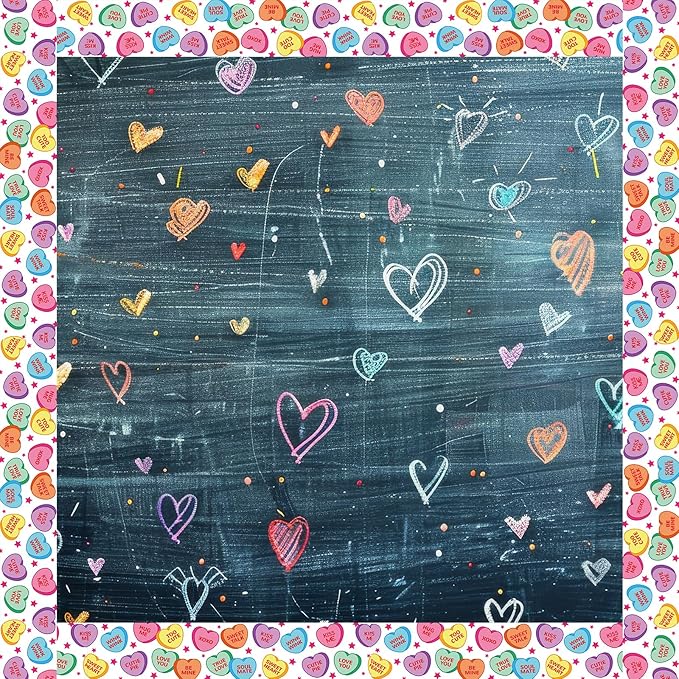 JarThenaAMCS 66Ft Valentine's Day Bulletin Board Border White Conversation Heart Rolled Self Adhesive Colorful Heart Border Trim Stickers for Classroom Office Chalkboard Party Decor