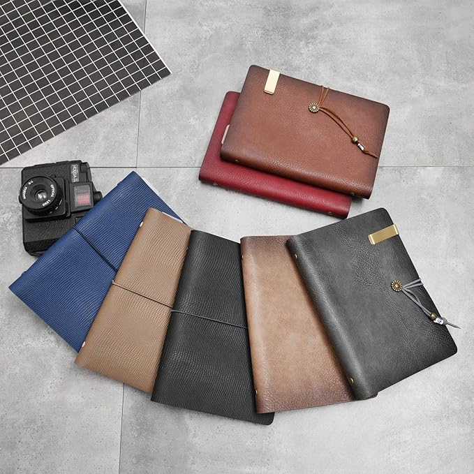 WONDERPOOL Leather Journal A5 Refillable 6 Ring Binder Notebook with Lined Paper and Pen,Writing Diary for Work Travel and Agenda Plan (A5, Grey)