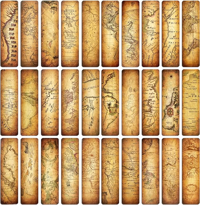 30 PCS Vintage Map Bookmarks,Cardboard Bookmarks for Men Women Book Lovers Students,Retro Paper Bookmark Reading Page Markers