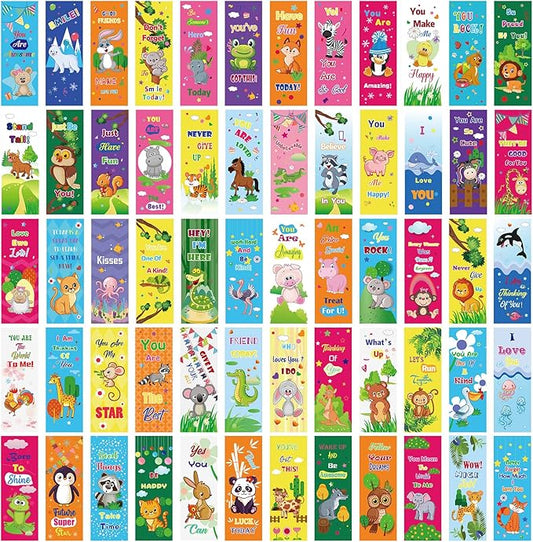 Chinco 120 Pieces Bookmarks for Kids Set Gifts Inspirational Motivational Paper Bookmarks Pack for Book Lovers Adults Teacher Women Funny Reading Gifts(Cartoon Animal)
