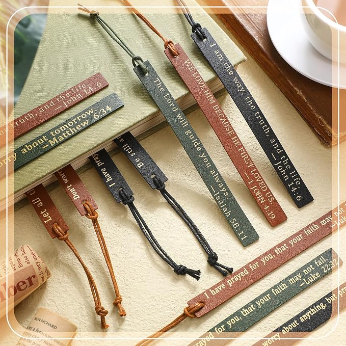 30 Pcs Fathers Day Christian Gifts Bulk Religious Leather Bookmarks for Men Leather Handmade Bible Bookmarks Religious Christian Gifts for Father's Day Book Lovers Church Book Club Supplies