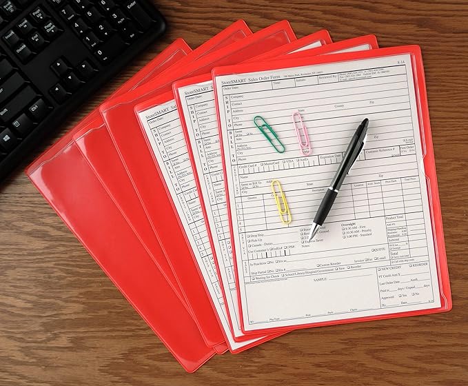 StoreSMART - Paperwork Organizers - 20-Pack - Red Plastic Back, Clear Plastic Front - Heavy Duty - PF8511PQR-20