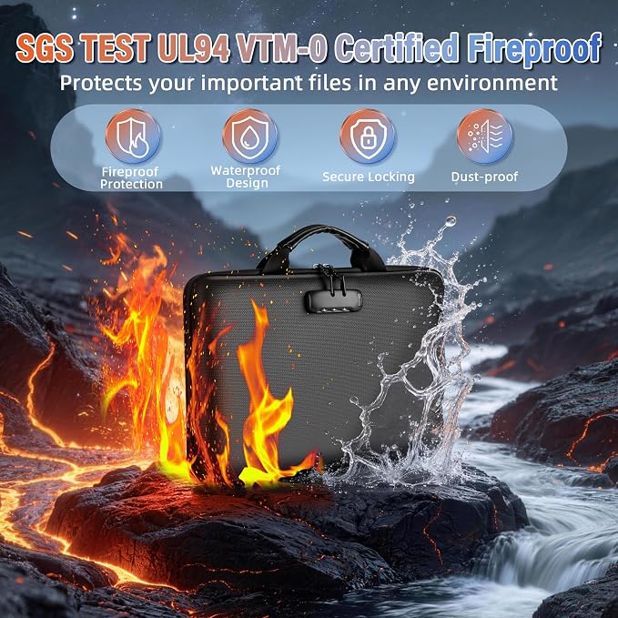Fireproof Document Safe Box, Waterproof for Important Documents, Fire/Water Resistant File Box with Lockable Zipper for Travel, Home & Office, Organizer for Passport, Bill, USB Drive, Cards, Firebox