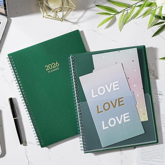 2026 Planner - JAN.2026 - DEC.2026, 2026 Planner Weekly and Monthly, 9" x 11", 2026 Calendar Planner, Weekly and Monthly Planner 2026 with Tabs, Twin-wire Binding, Pocket - Green