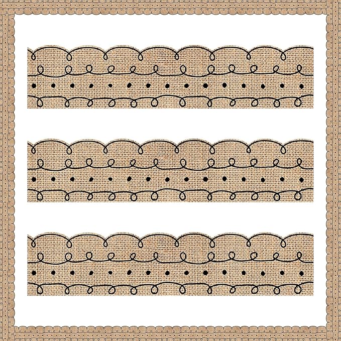 Leinuosen 50.5 ft Bulletin Board Border 44 Pcs Squiggles and Dots Die Cut Border Trims with 20 Sheet Glue Point Dots Bulletin Back to School Decoration for Classroom School Office(Burlap)