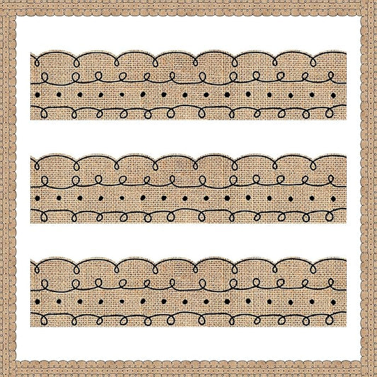 Leinuosen 50.5 ft Bulletin Board Border 44 Pcs Squiggles and Dots Die Cut Border Trims with 20 Sheet Glue Point Dots Bulletin Back to School Decoration for Classroom School Office(Burlap)