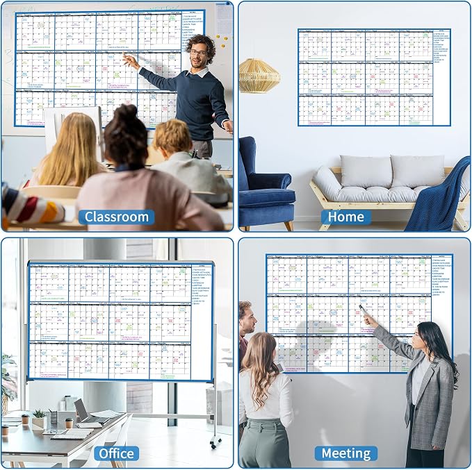 Large Dry Erase Calendar - Undated Wall Calendar Dry Erase, 58" x 37", 12-Month Dry Erase Calendar with 10 Round Stickers