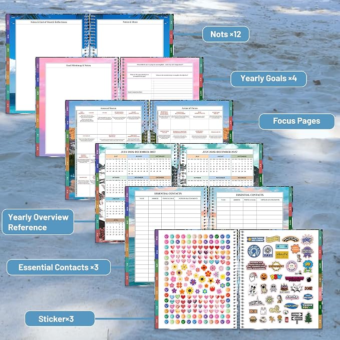 CAGIE Planner 2026-2027 Weekly and Monthly,18 Month (Jul. 26-Dec. 27) Planners Calendar with Hourly Timeslot, 10"x11.5", Large Hardcover Spiral Daily Planner with Tab for Work, Home,Teacher, Sea