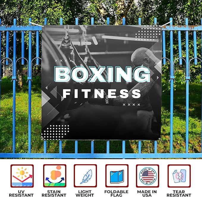 Boxing Fitness Large Banners and Signs for Outdoor by Mavis Printing-Polyester Banner with 4 Holes for Easy Hang Indoor & Outdoor|4x1 Feet HD Print Sign to Promote Church| Made in USA