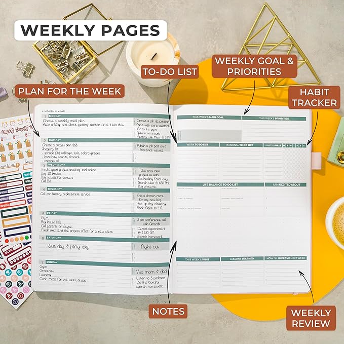 Clever Fox Planner PRO 2nd Edition – Undated Weekly Agenda Planner for Setting Goals, Tasks & Time Management – Life Organizer with To-do Lists & Habit Trackers – Large Format, 8.5x11″ (Rose Gold)