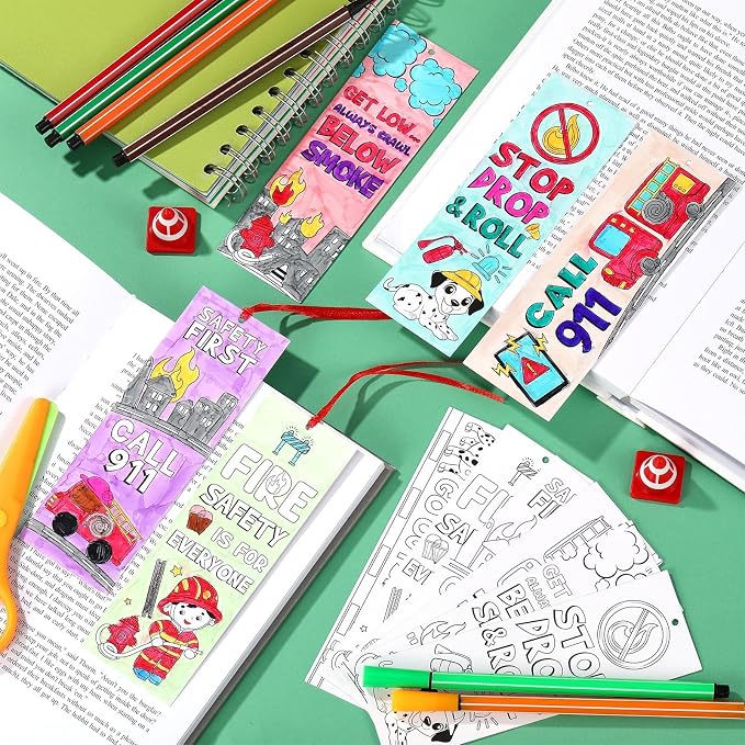 Dispowreath 60 Pcs Fire Safety Coloring Bookmarks Color Your Own Fire Prevention Blank Firefighter Bookmarks Safety Lessons Gifts for Teachers & Students Classroom Supply Prizes Party Favors