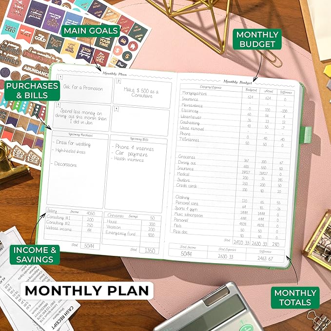 GoGirl Budget Planner – Monthly Financial Planner Organizer Budget Book. Expense Tracker Notebook Journal to Control Money, A5 (Mint Green)