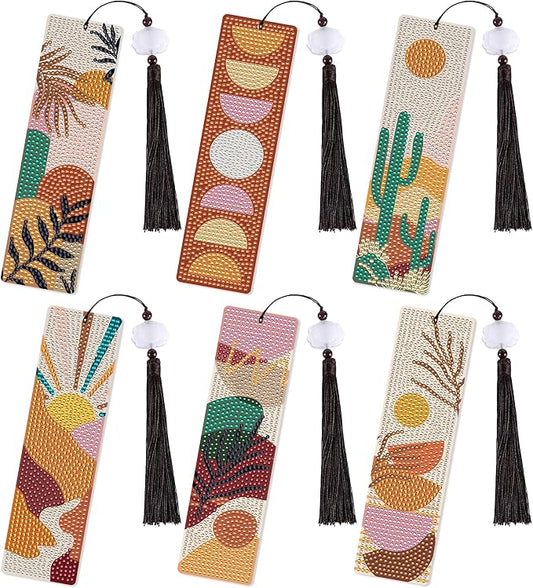 Boho Diamond Painting Bookmark Kit: 6PCS Aesthetic Diamond Art Bookmarks with Tassels, Bohemian Diamond Art Book Marks, DIY Craft Gift for Book Lovers, Reading Accessories for Adults & Kids