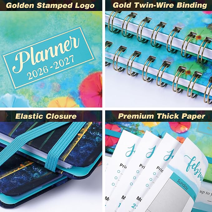 2026-2027 Planner - 2026-2027 Planner Weekly and Monthly, Calendar Monthly Planners 2026-27 from Jul. 2026 - Jun. 2027, 6.4" × 8.5", Twin-Wire Binding, Elastic Closure