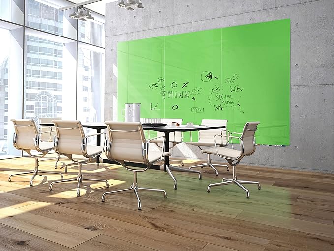 Aria 2'H x 3'W Low Profile 1/4" Glass Whiteboard - Horizontal Green - 4 Markers and Eraser