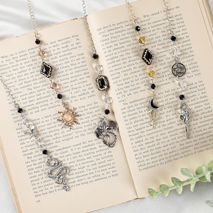 Fantasy Sword Bookmark Gifts - Funny Vintage Metal Book Marks Crystal Beads Chain Stars Charm Page Mark Bookish Birthday Gift Reading Accessories for Women Students Teachers Lovers Readers