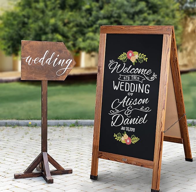 A Frame Chalkboard by HBCY Creations: 24x48 Solid Wood A-Frame Sign Rustic Brown Double-Sided Magnetic Board, Chalkboard Menu Board, for Restaurants, Cafés, Weddings - Heavy Duty Hinges