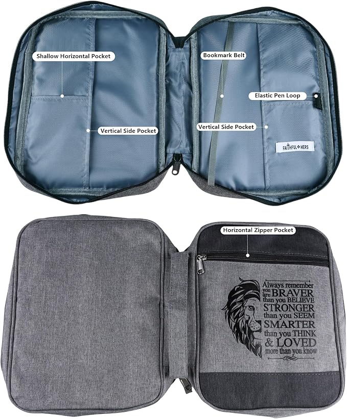 Faithful Hers Bible Cover for Mens Bible Case with 6 highlighters Lightweight Nylon Carrying Bag Multifunction Church Study Book Carrier with Handle Christian Gifts