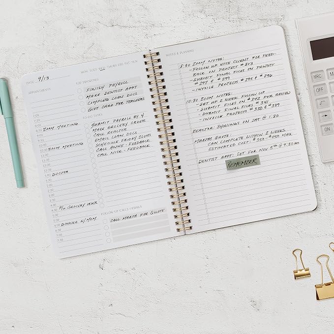 Beautiful Daily Planner And Notebook With Hourly Schedule - Aesthetic Spiral To do List Notepad to Easily Organize Your Tasks And Appointments - Stylish Book And School Or Office Supplies For Women