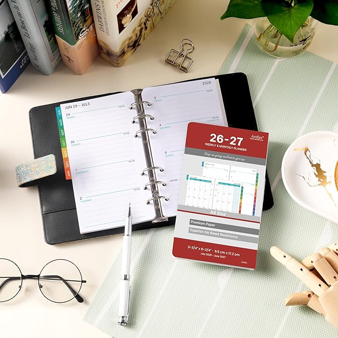 2026-2027 Planner Refills - Planner Refills 2026-2027 from JULY 2026 - JUNE 2027, Weekly and Monthly Calendar 26-27, 3.75 x 6.75 inch, 6 Holes, A6 Size - Red