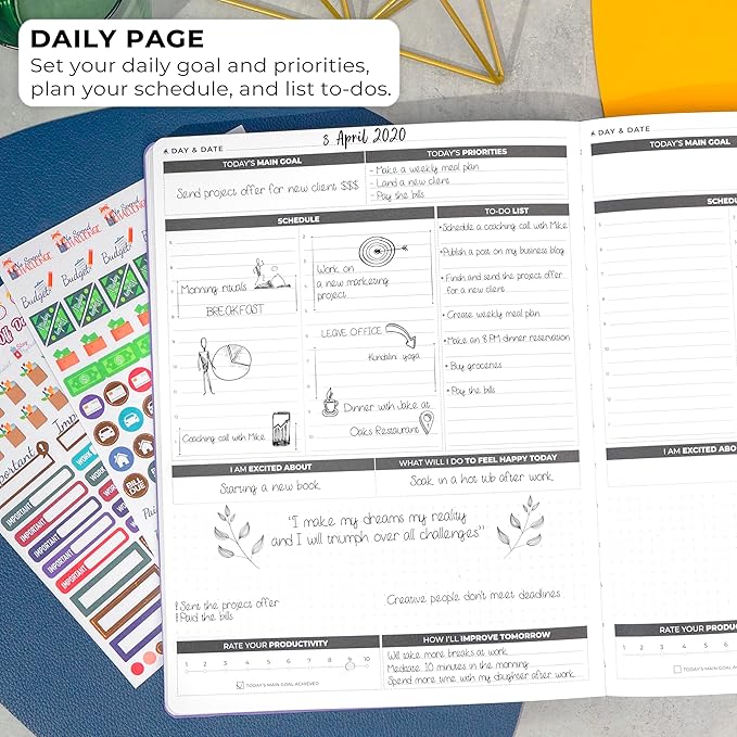 Clever Fox Planner Daily PRO - 8.5 x 11" A4 Size Daily Life Planner and Gratitude Journal to Increase Productivity, Time Management and Hit Your Goals - Undated - Lasts 3 Months (Lavender)