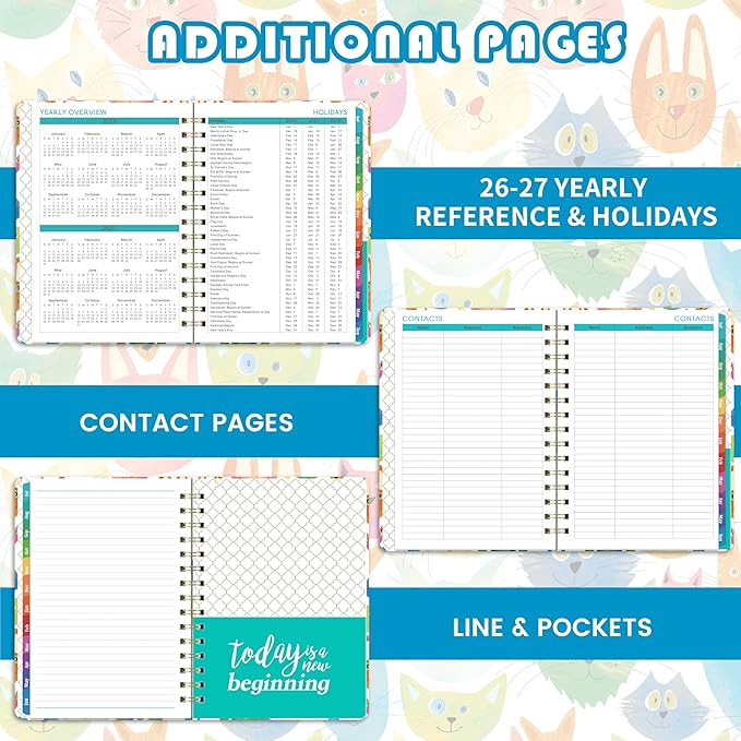 Planner 2026-2027 - 2026-2027 Planner Weekly and Monthly, Jul.2026 - Jun.2027, 12 Month Planner Weekly & Monthly with Colourful Tabs, 6.4" x 8.5", Hardcover + Back Pocket - Cat
