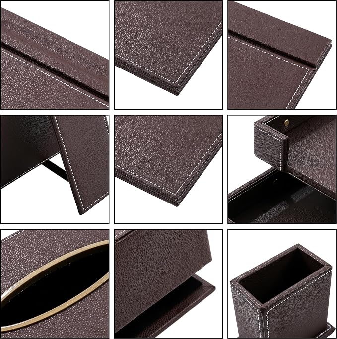 Leather Desk Set, 11-Piece All-in-One – Executive Desk Accessories & Office Supplies,Desk Organizer with Desk Pad & Blotter, 2-Tier Letter Tray, Luxury Office Desk Decor & Boss Gifts (Brown)