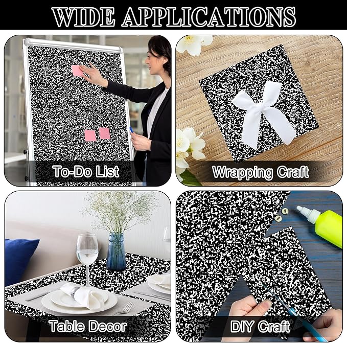 Black Composition Bulletin Board Roll Reusable Waterproof Erasable Composition Notebook Non-Woven Fabric Bulletin Board Roll Black and White Background Poster for Classroom Decor Wrap Craft 15.7"x40ft