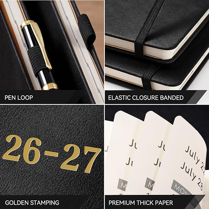 2026-2027 Planner - Weekly and Monthly Planner 2026-2027, Jul.2026 - Jun.2027, 9" x 11", 26-27 Calendar Planner with Inner Pocket + Bookmarks+ Leather Hardcover, Black