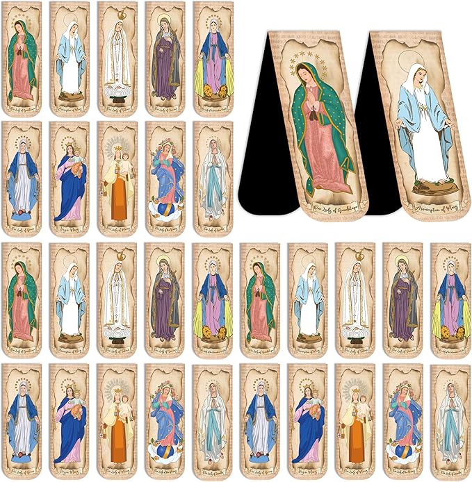 30PCS Magnetic Virgin Mary Bookmarks, Catholic Book Marks Featuring Our Lady of Guadalupe, Our Lady of Fatima, Religious Bible Page Markers Gifts for Women Men, Church Accessories