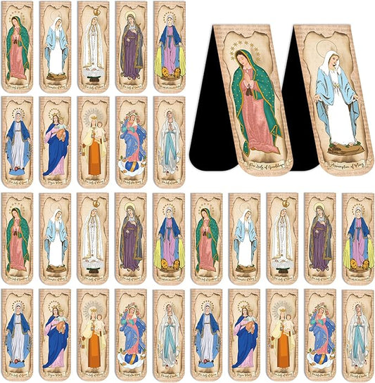 30PCS Magnetic Virgin Mary Bookmarks, Catholic Book Marks Featuring Our Lady of Guadalupe, Our Lady of Fatima, Religious Bible Page Markers Gifts for Women Men, Church Accessories