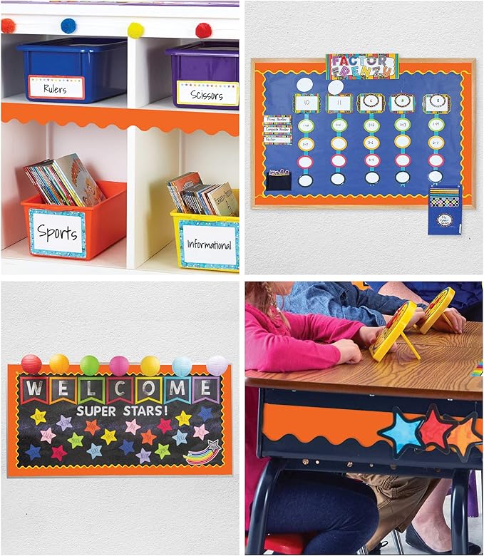 Carson Dellosa 36Ft of Orange Bulletin Board Borders, 13 Strips of Scalloped Trim for Halloween, Rolling Whiteboard, Cork and Posterboard, Party, Office Decorations, and Classroom Decor