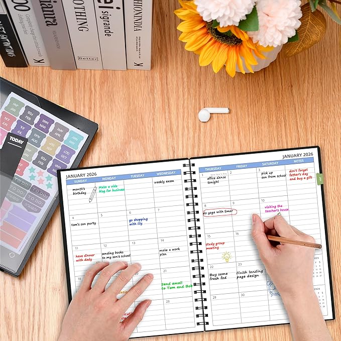 2026-2027 Monthly Planner(7.4'' x 9.6''), 18 Months Calendar Planner from Jan 2026-Jun 2027, 2026 Agenda with Pocket, 120GSM Paper, Black