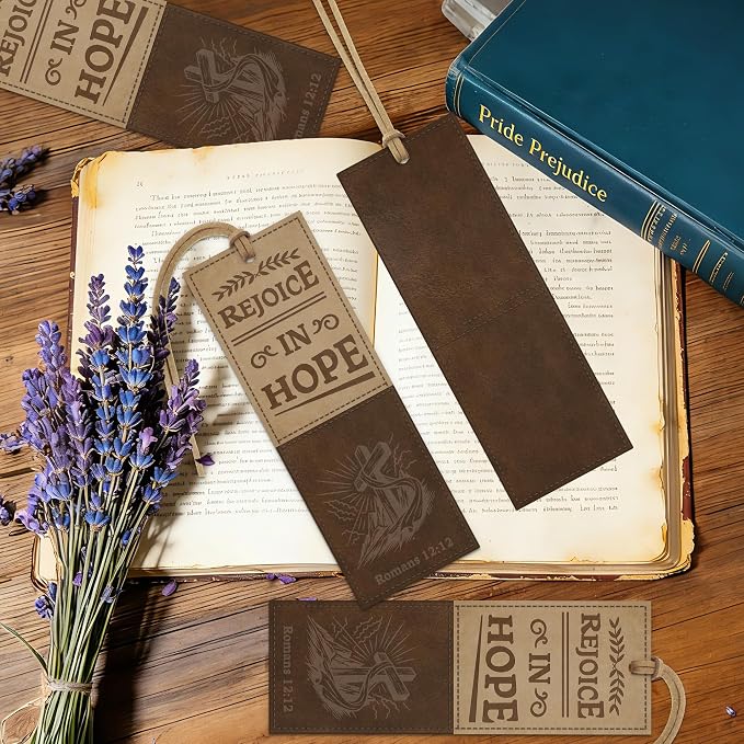 1PC Leather Bookmark Bible Bookmarks for Reading Women Men Book Lovers Gifts, Stitched Religious Christian Bookmark Page Markers Inspirational Bible Verse Scripture Book Marks (Vintage-2-Cross)