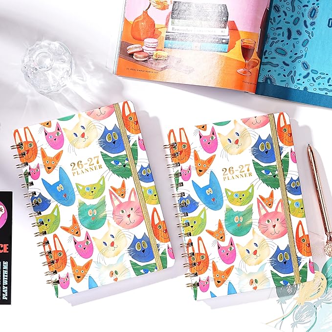 Planner 2026-2027 - 2026-2027 Planner Weekly and Monthly, Jul.2026 - Jun.2027, 12 Month Planner Weekly & Monthly with Colourful Tabs, 6.4" x 8.5", Hardcover + Back Pocket - Cat
