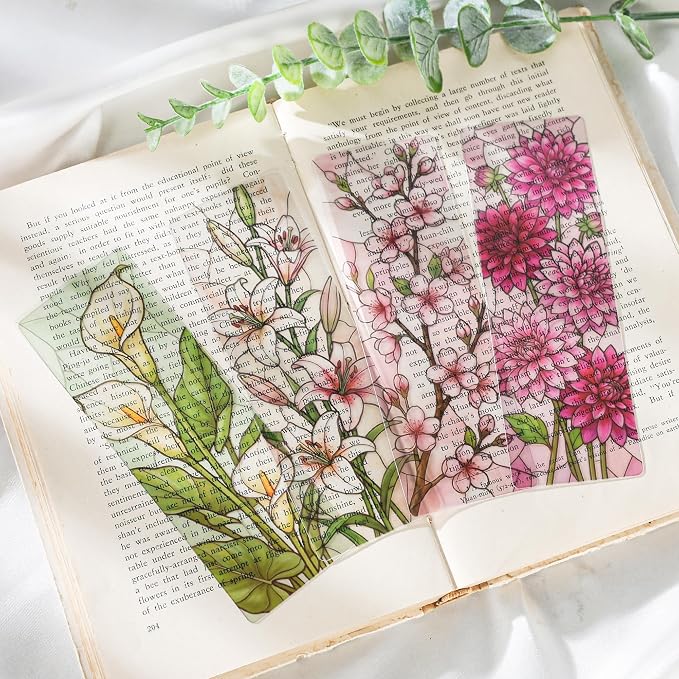 Pretty Flower Bookmark Gifts - 10 Pcs Aesthetic Floral Stained Glass Bookmarks for Women Students Book Lovers Page Clips Bookish Birthday Graduation Gift School Office Reading Accessories