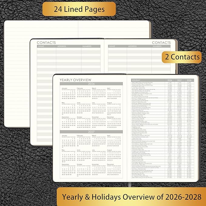 Planner 2026-2027 - 2026-2027 Weekly Monthly Calendar, July 2026 - June 2027, 5.85'' x 8.5'' Agenda with Leather Cover, Pen Holder, Elastic Closure, 24 Ruled Pages