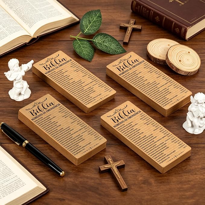 120 Pcs Kraft Paper Spanish Bible Emergency Numbers Bookmark Christian Bookmarks Bible Verse Bookmarks for Church Welcome Gifts Sunday School Prayer Reading Rewards 2.28 x 5.31inch
